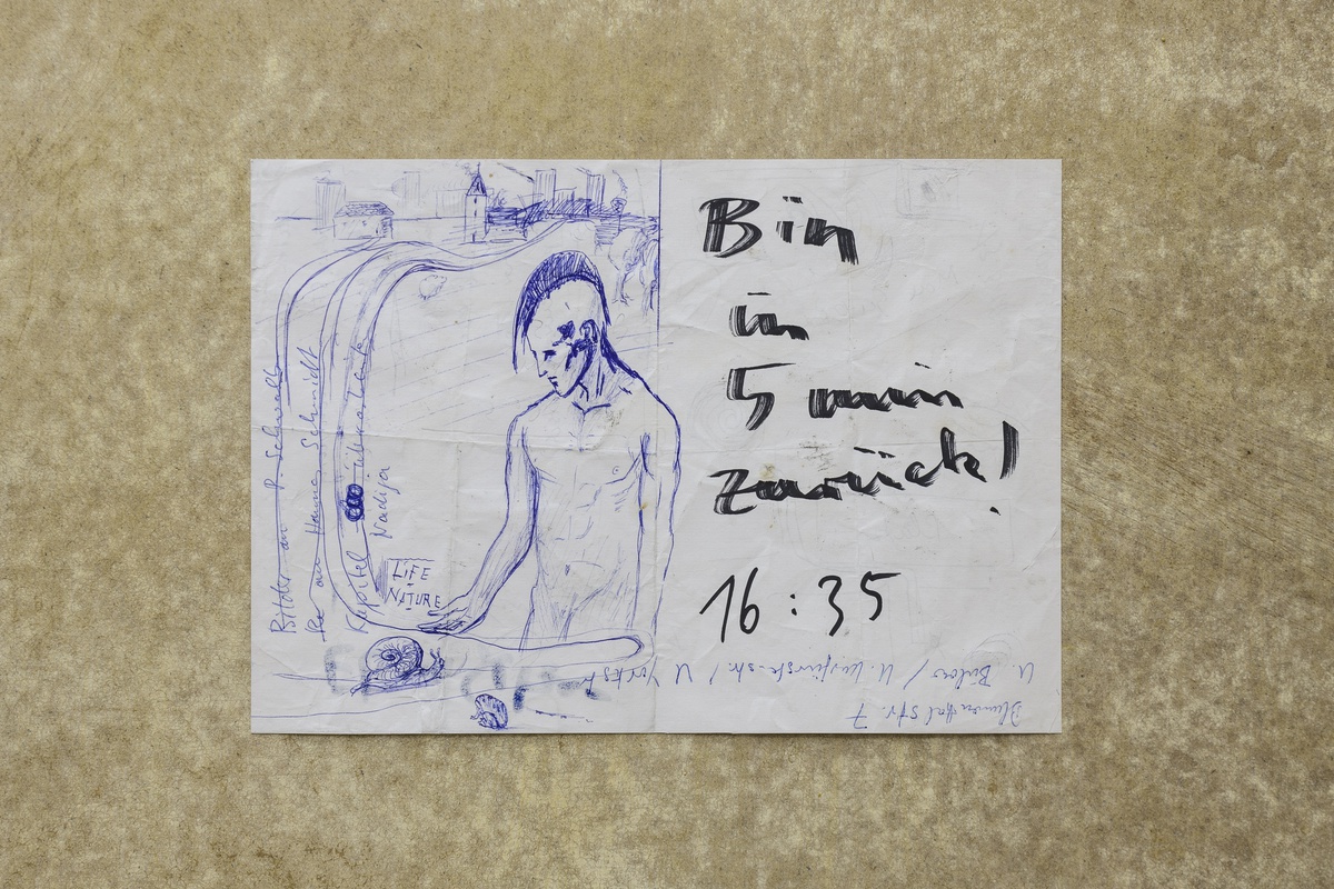 Philipp Simon, Bin in 5 min zurück [Be back in 5 min], 2021 pencil, ball pen and marker on paper21 x 29,7 cm